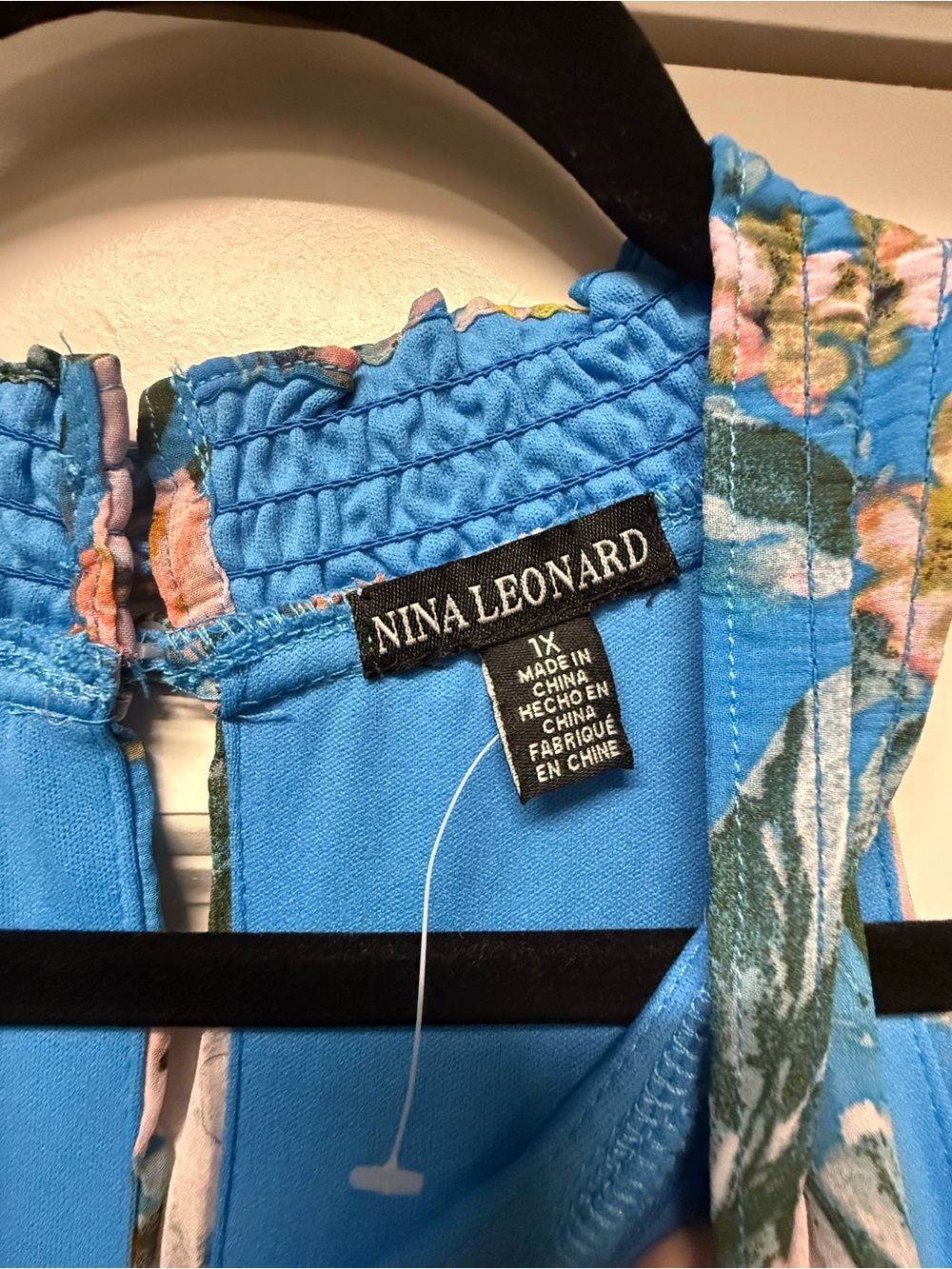 Nina Leonard Blue Floral Halter Maxi Dress Size 1X Smocked Waist - Picture 6 of 10